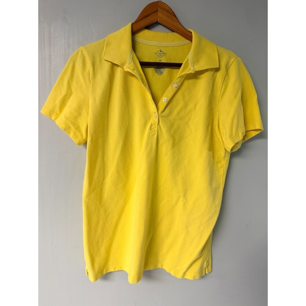 St Johns Bay Womens Medium Tall Yellow Classic Polo Cotton Stretch Short Sleeve